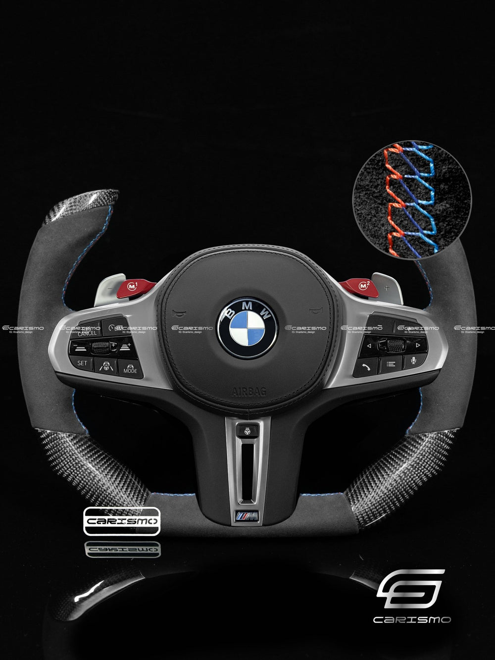 Carismo Steering Wheel For BMW G-Series (M Performance Wheels) - F1 Competition - Gloss Carbon - Alcantara - BMW M Colors
