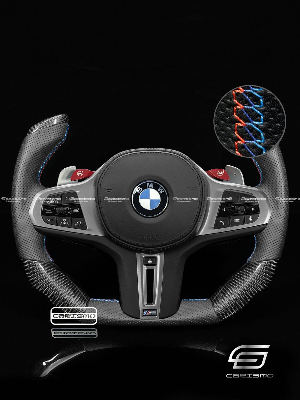 Carismo Steering Wheel For BMW G-Series (M Performance Wheels) - F1 Competition - Gloss Carbon - Perforated Leather - BMW M Colors
