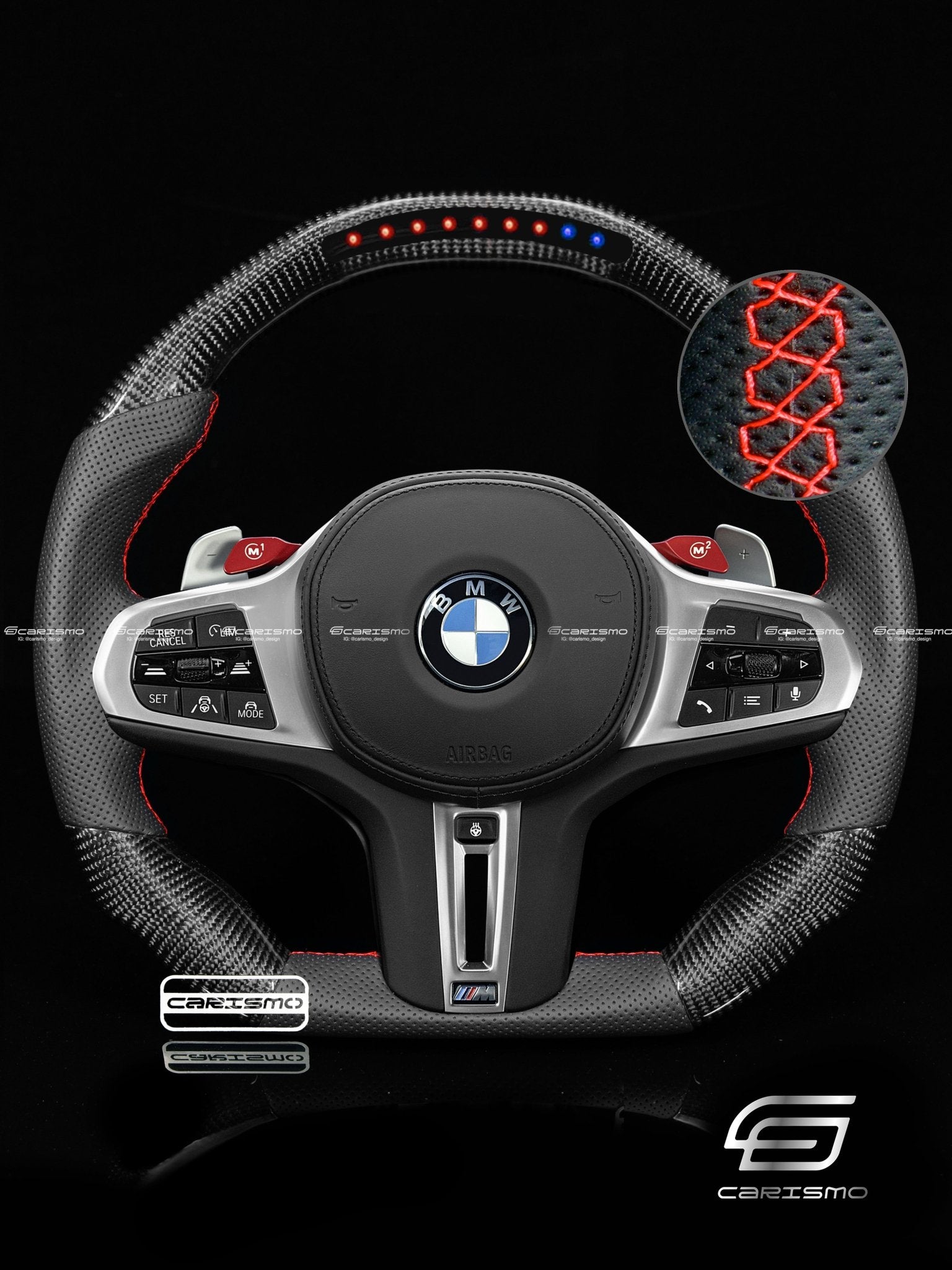 Carismo Steering Wheel For BMW 3 Series (G20) / M3 (G80) - Sequential RPM LED - Gloss Carbon - Perforated Leather - Carismo