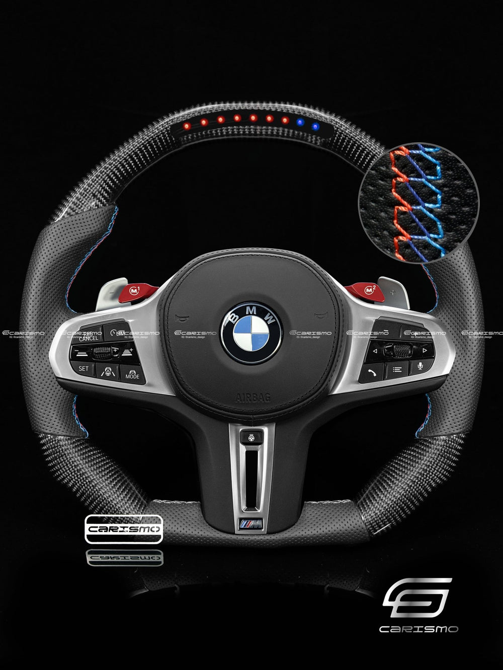 Carismo Steering Wheel For BMW G-Series (M Performance Wheels) - Sequential RPM LED - Gloss Carbon - Perforated Leather - BMW M Colors