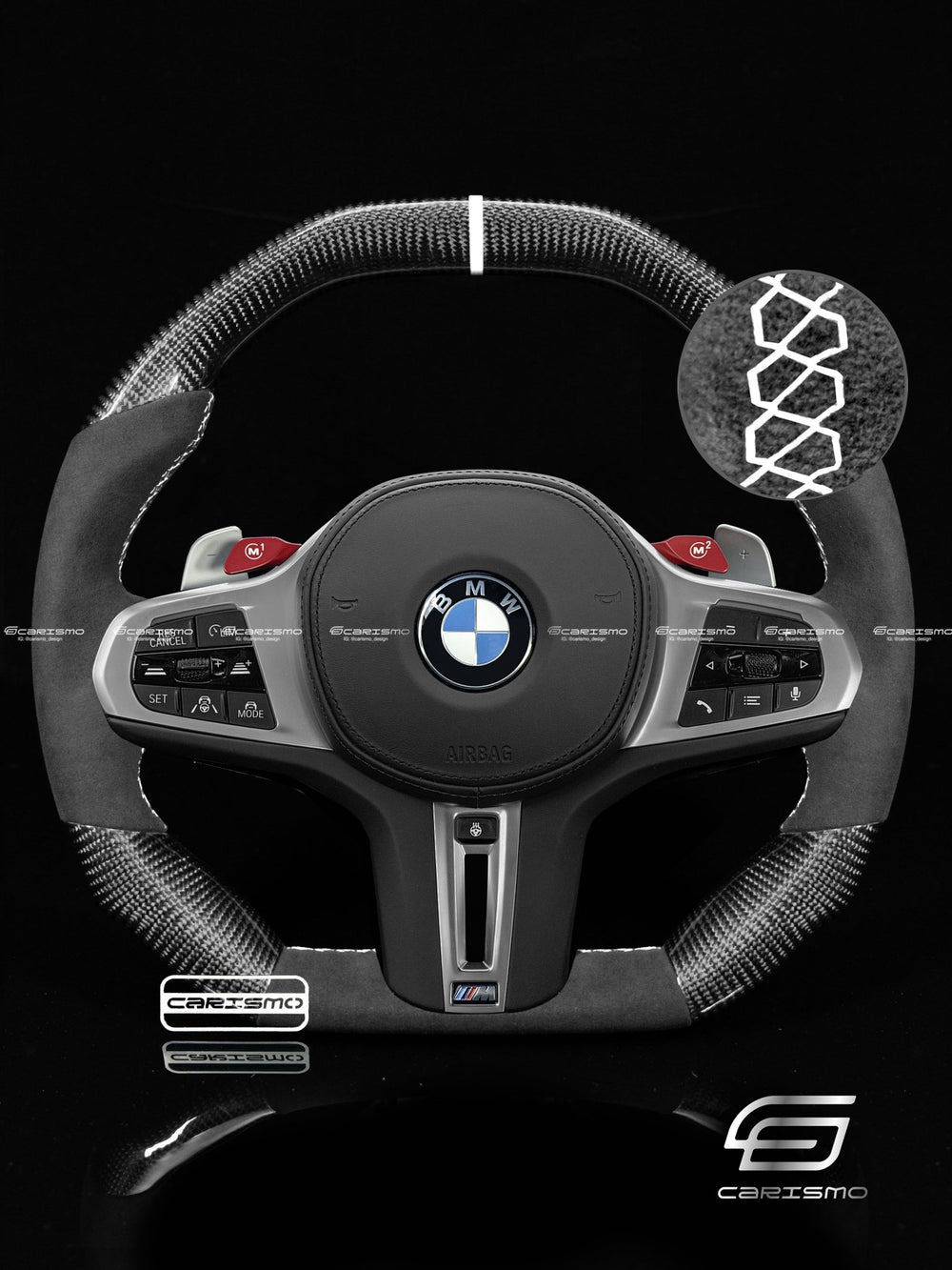 Carismo Steering Wheel For BMW G-Series (M Performance Wheels) - Signature - Gloss Carbon - Alcantara - White