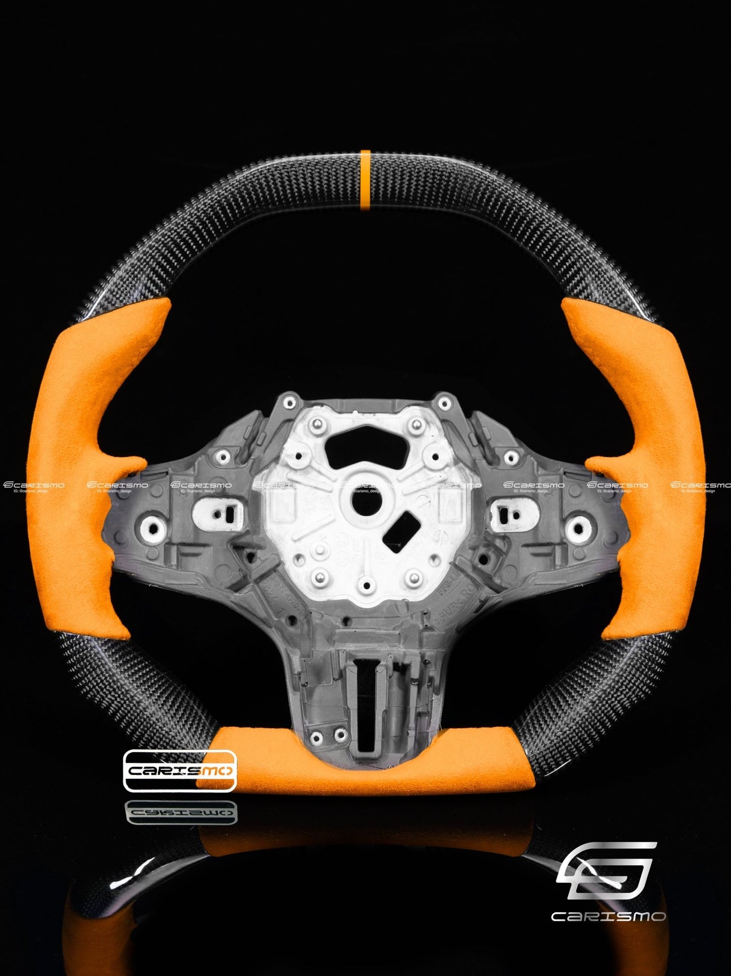 Carismo Steering Wheel For BMW 3 Series (G20) / M3 (G80) - Signature - Gloss Carbon - Orange Alcantara - Carismo