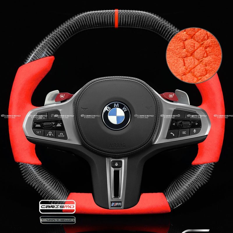 Carismo Steering Wheel For BMW G-Series (M Performance Wheels) - Signature - Gloss Carbon - Red Alcantara-Collection