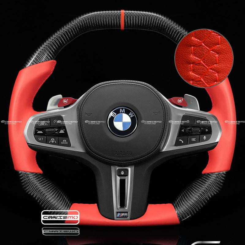 Carismo Steering Wheel For BMW G-Series (M Performance Wheels) - Signature - Gloss Carbon - Red Smooth Leather-Collection