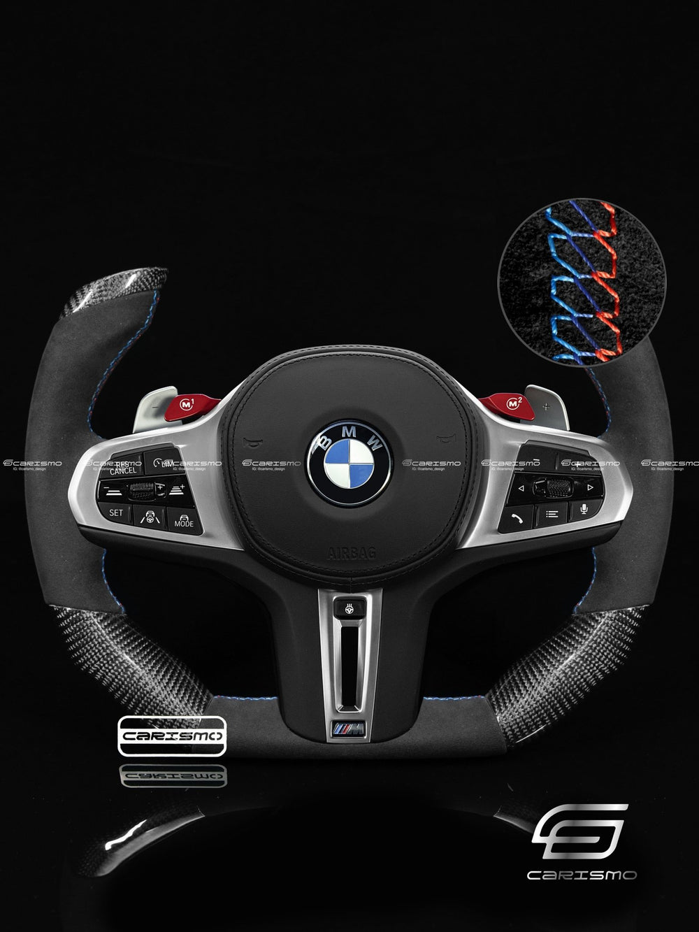 Carismo Steering Wheel For BMW G-Series (M Performance Wheel) - F1 Competition - Gloss Carbon - Alcantara - BMW M Colors