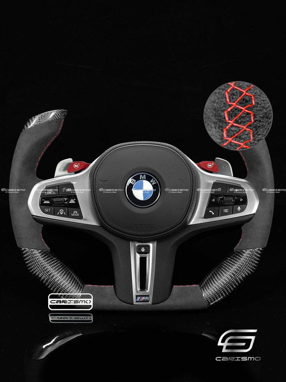 Carismo Steering Wheel For BMW G-Series (M Performance Wheel) - F1 Competition - Gloss Carbon - Alcantara - Red