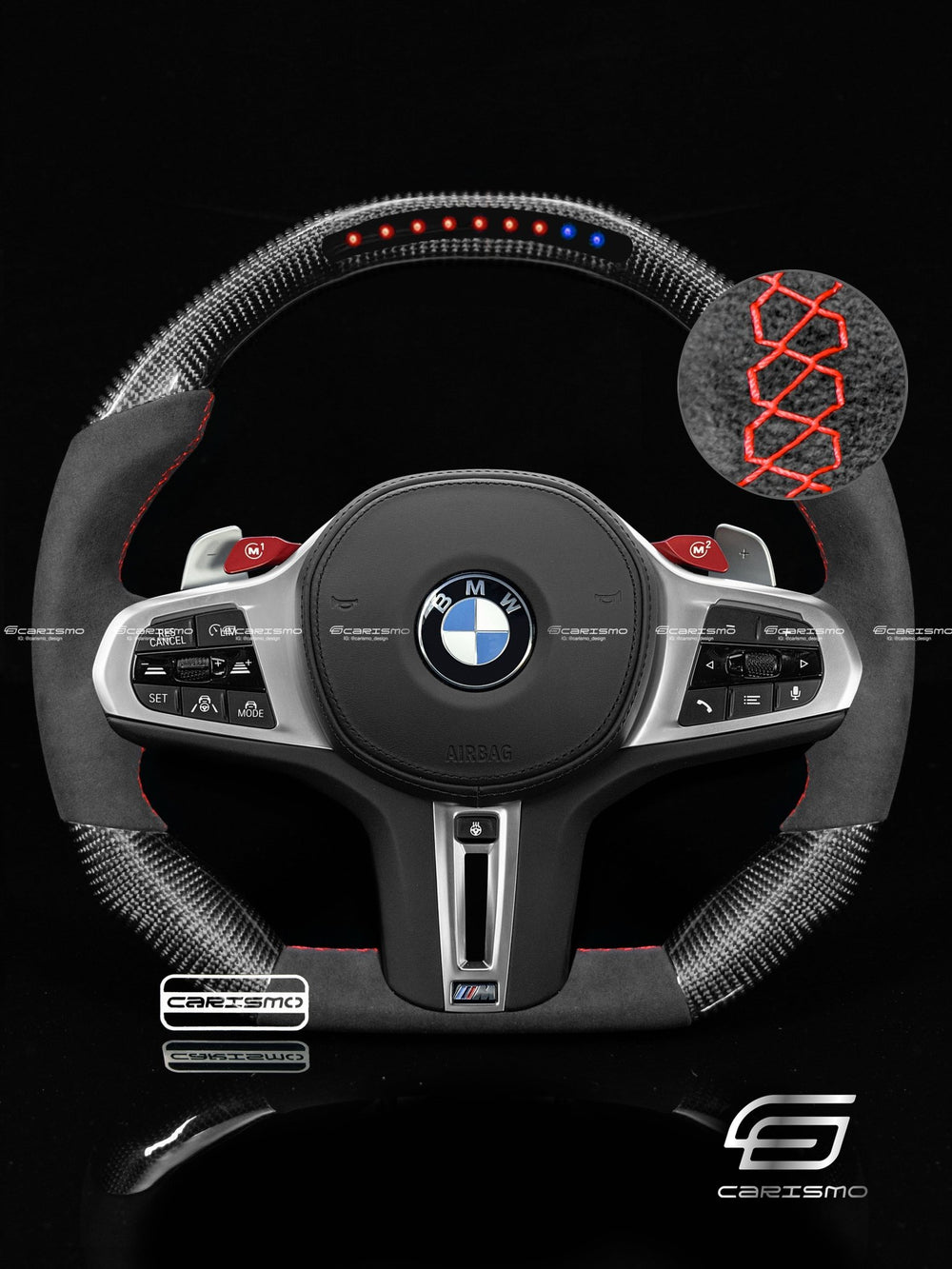 Carismo Steering Wheel For BMW G-Series (M Performance Wheel) - Sequential RPM LED - Gloss Carbon - Alcantara - Red