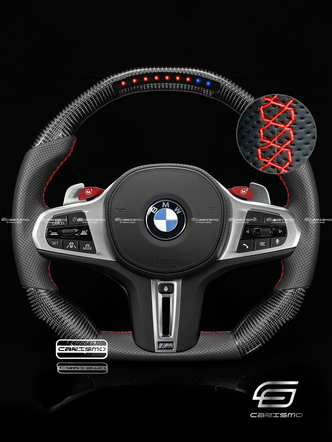 Carismo Steering Wheel For BMW 5 Series (G30) / M5 (F90) - Sequential RPM LED - Gloss Carbon - Perforated Leather - Carismo