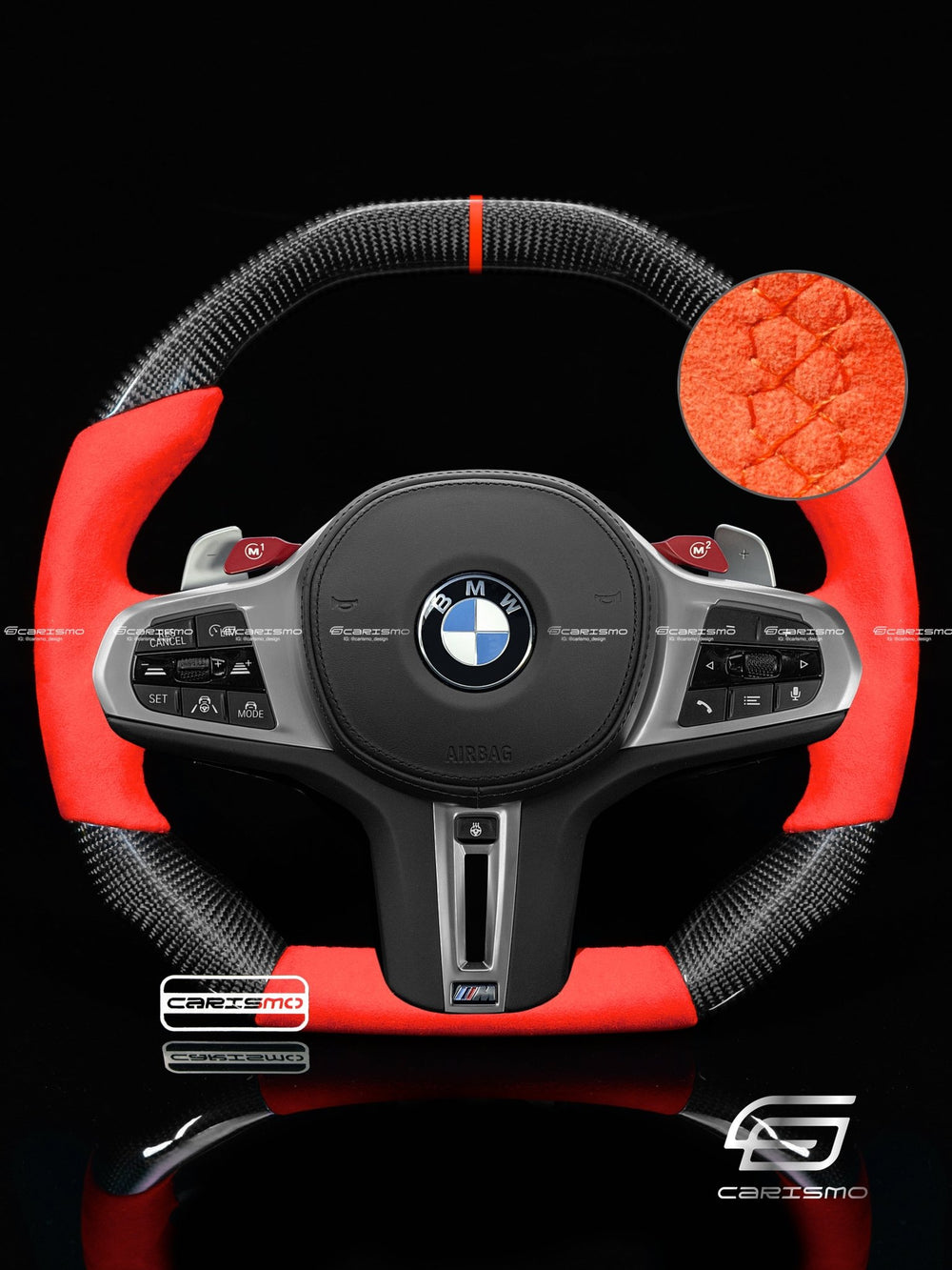 Carismo Steering Wheel For BMW G-Series (M Performance Wheel) - Signature - Gloss Carbon - Red Alcantara - Red
