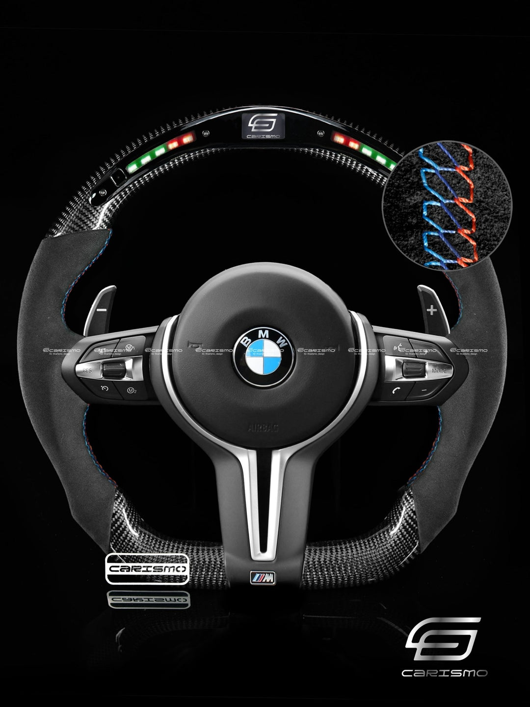 Carismo Steering Wheel For BMW 5 Series / M5 (F10) M Performance Wheel - Classic RPM LED - Gloss Carbon - Alcantara - Carismo