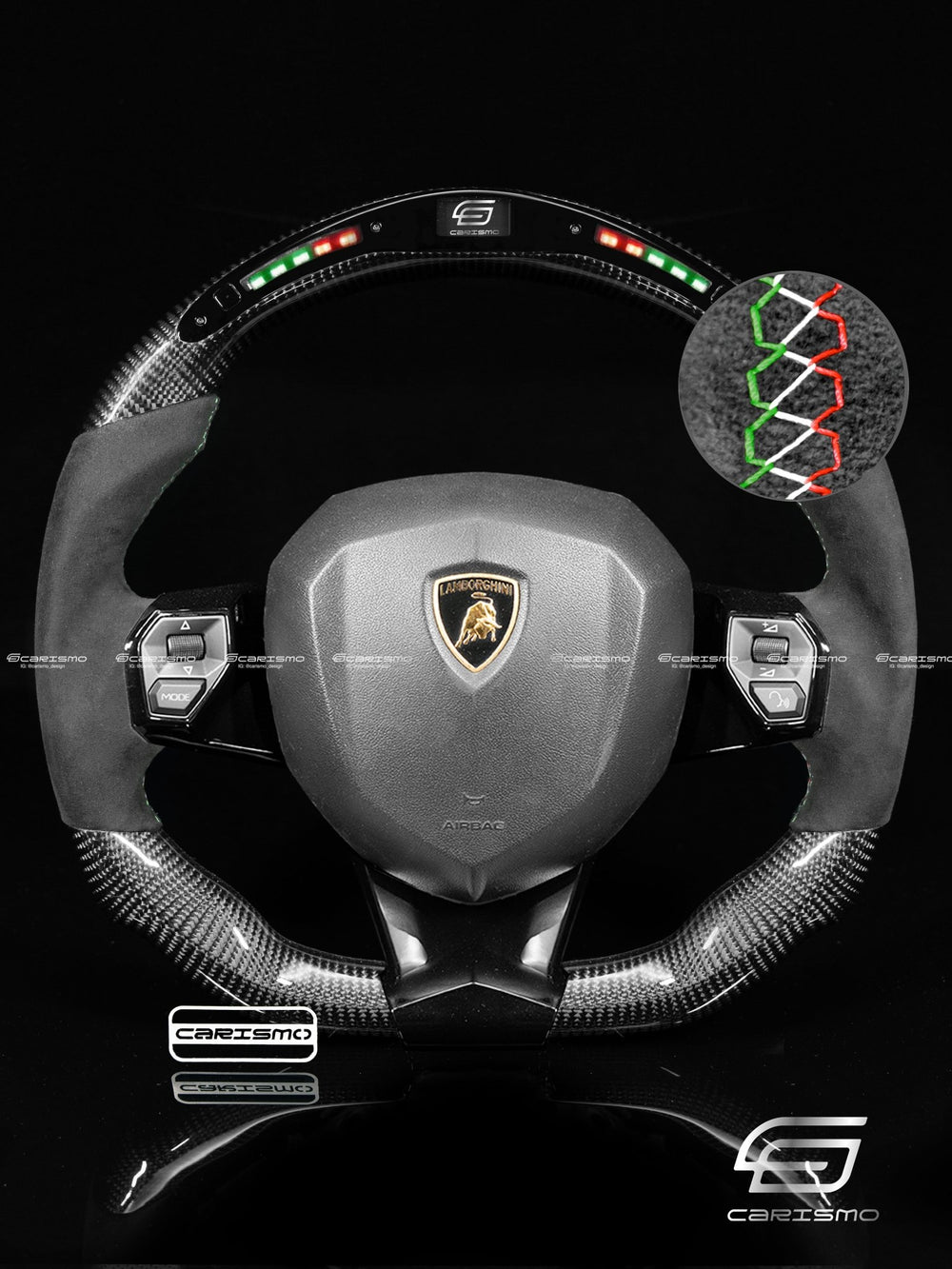 Carismo Steering Wheel For Lamborghini Aventador - Classic RPM LED - Gloss Carbon - Alcantara