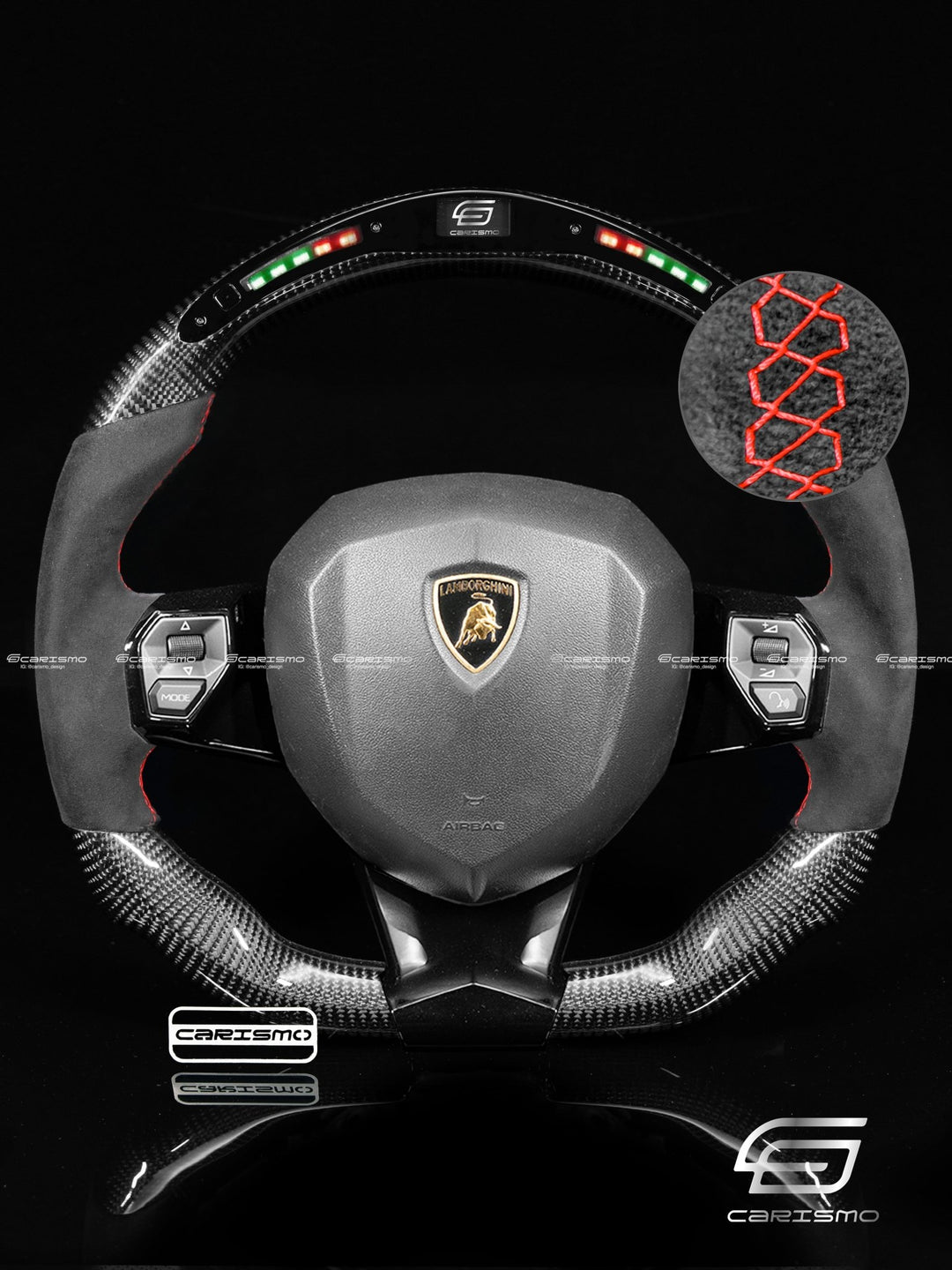 Carismo Steering Wheel For Lamborghini Aventador - Classic RPM LED - Gloss Carbon - Alcantara - Carismo