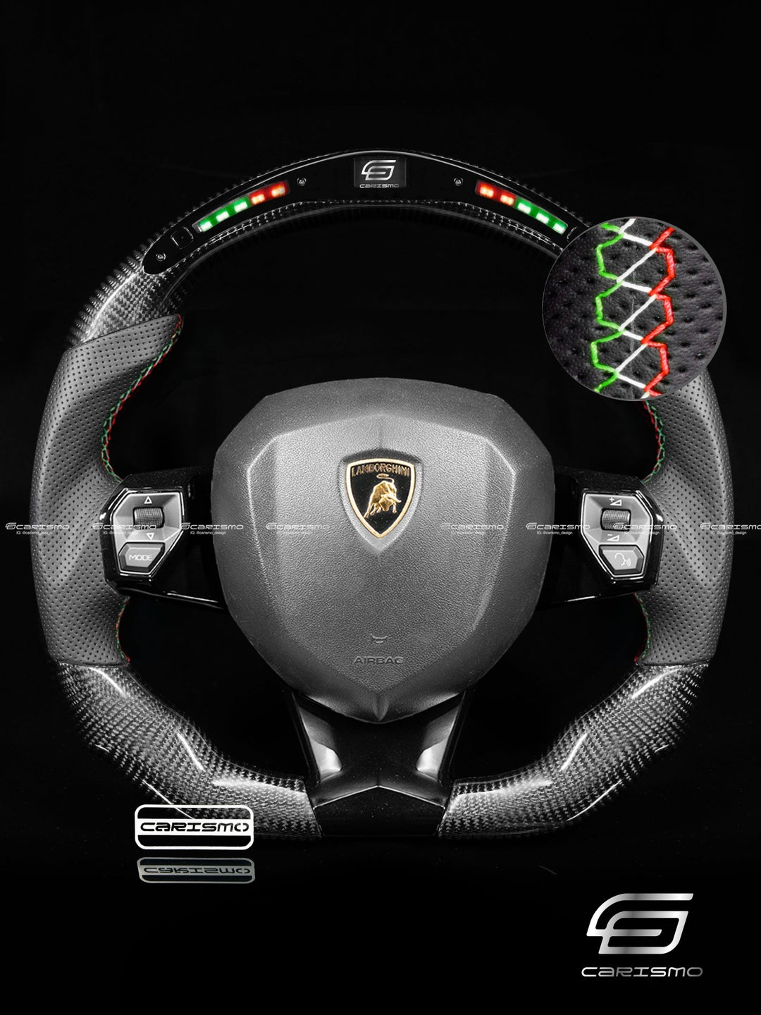 Carismo Steering Wheel For Lamborghini Aventador - Classic RPM LED - Gloss Carbon - Perforated Leather - Carismo
