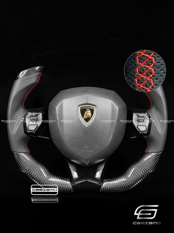 Carismo Steering Wheel For Lamborghini Aventador - F1 Competition - Gloss Carbon - Perforated Leather - Carismo