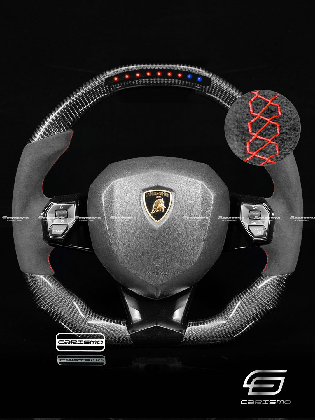 Carismo Steering Wheel For Lamborghini Aventador - Sequential RPM LED - Gloss Carbon - Alcantara - Carismo