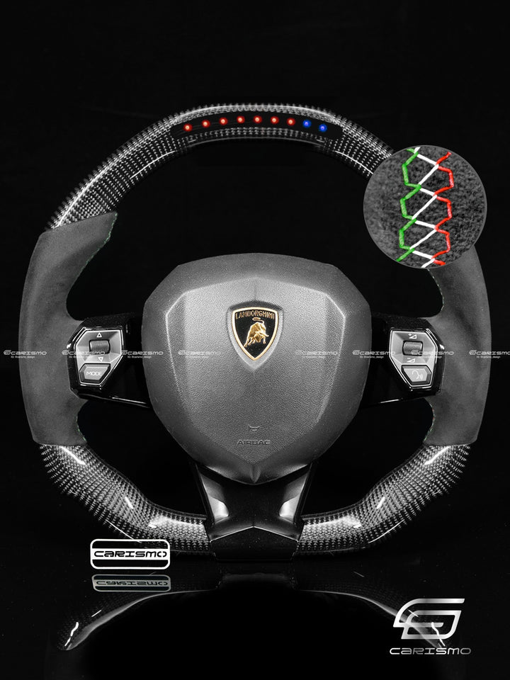 Carismo Steering Wheel For Lamborghini Aventador - Sequential RPM LED - Gloss Carbon - Alcantara - Carismo