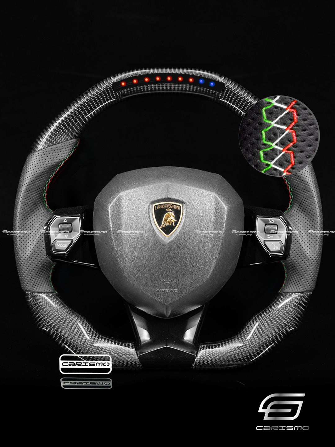 Carismo Steering Wheel For Lamborghini Aventador - Sequential RPM LED - Gloss Carbon - Perforated Leather - Carismo