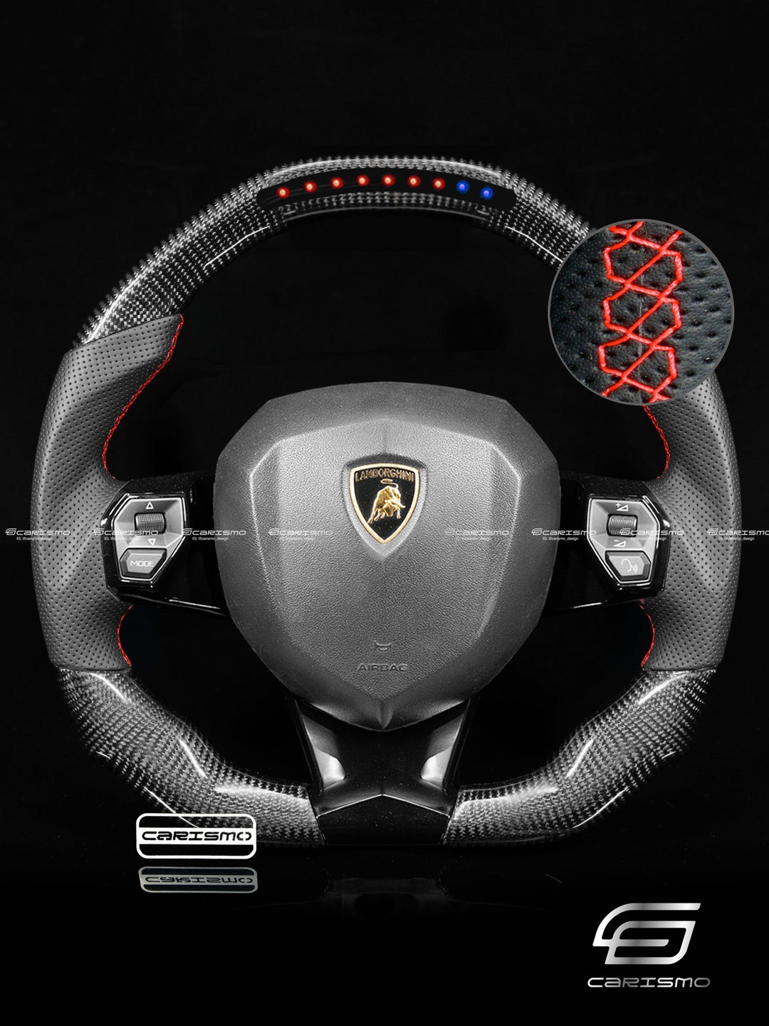 Carismo Steering Wheel For Lamborghini Aventador - Sequential RPM LED - Gloss Carbon - Perforated Leather - Carismo