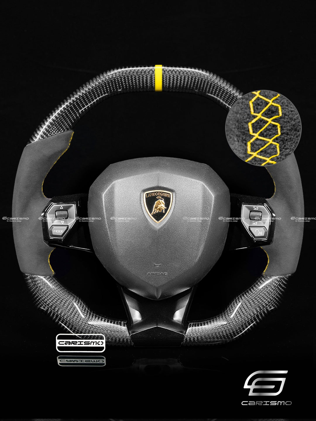 Carismo Steering Wheel For Lamborghini Aventador - Signature - Gloss Carbon - Alcantara - Carismo
