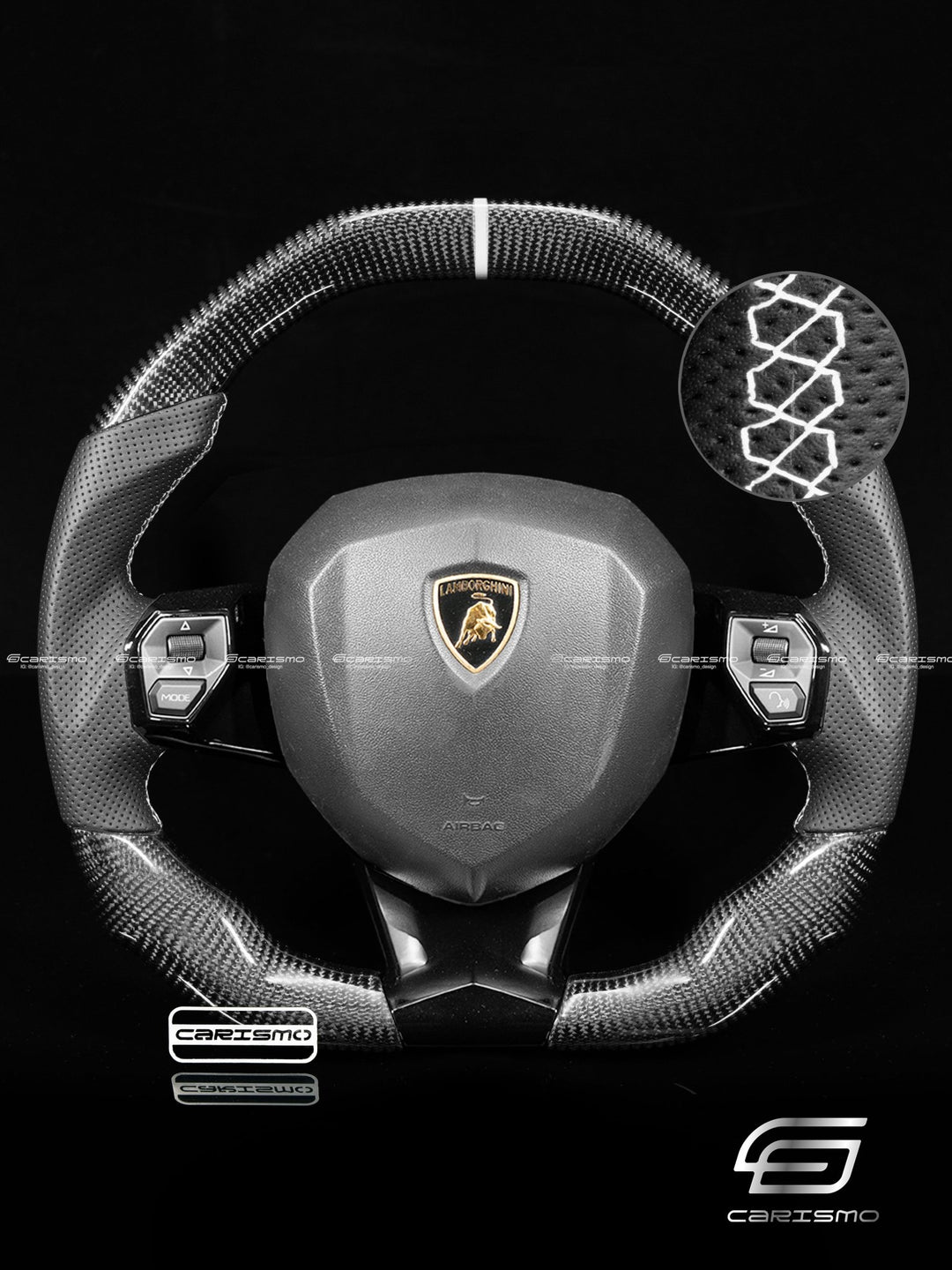 Carismo Steering Wheel For Lamborghini Aventador - Signature - Gloss Carbon - Perforated Leather - Carismo