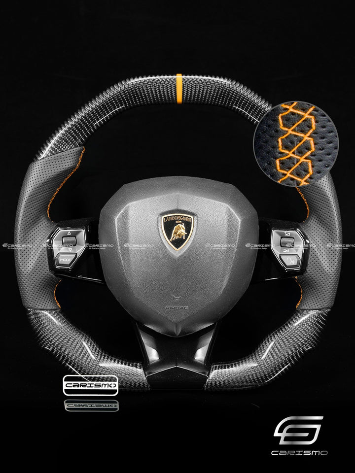 Carismo Steering Wheel For Lamborghini Aventador - Signature - Gloss Carbon - Perforated Leather - Carismo