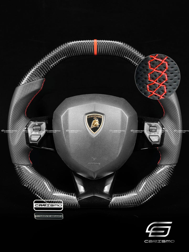 Carismo Steering Wheel For Lamborghini Aventador - Signature - Gloss Carbon - Perforated Leather - Carismo