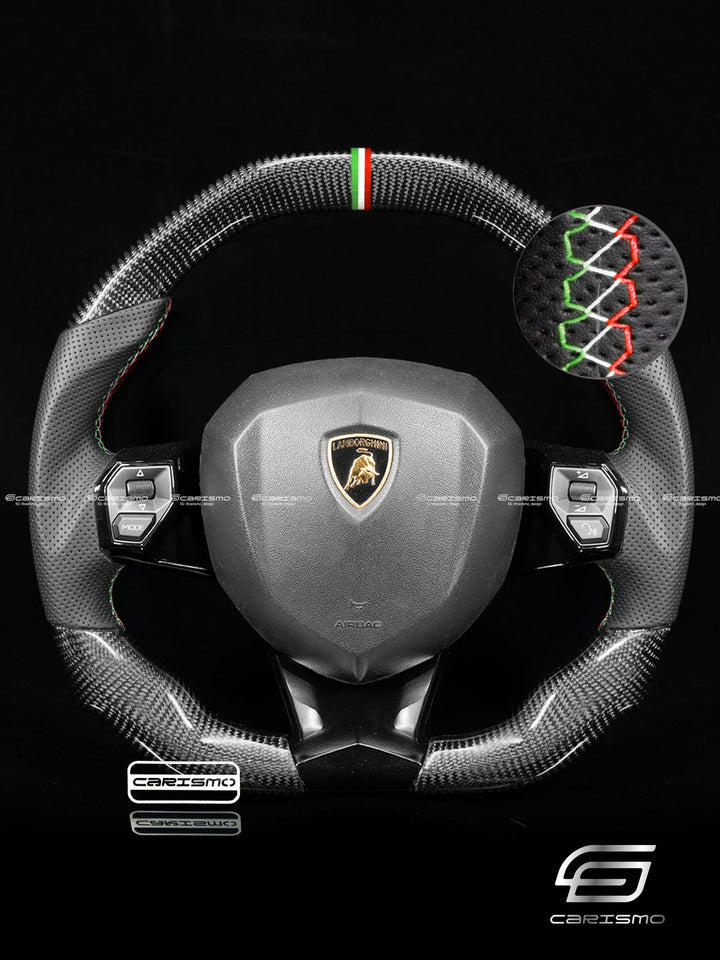 Carismo Steering Wheel For Lamborghini Aventador - Signature - Gloss Carbon - Perforated Leather - Carismo