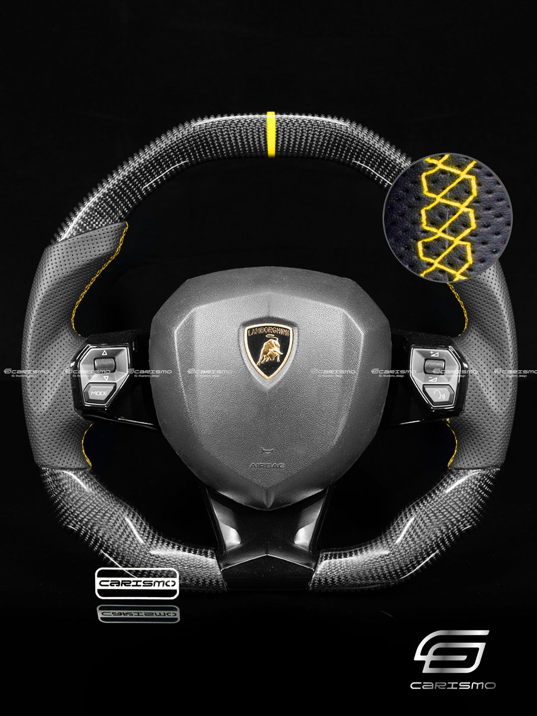 Carismo Steering Wheel For Lamborghini Aventador - Signature - Gloss Carbon - Perforated Leather - Carismo