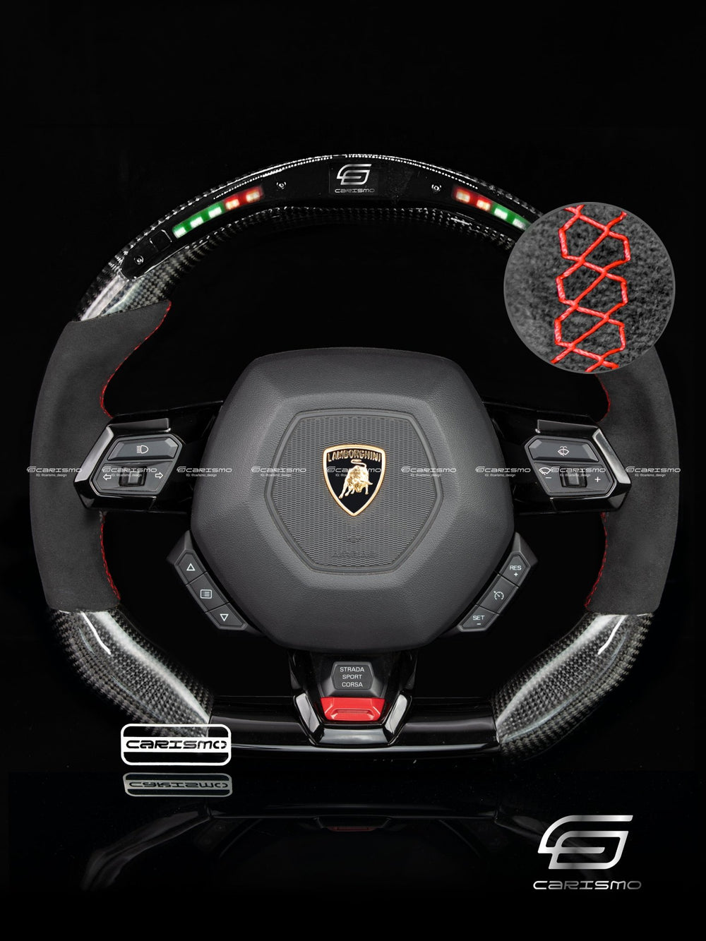 Carismo Steering Wheel For Lamborghini Huracan - Classic RPM LED - Gloss Carbon - Alcantara - Red