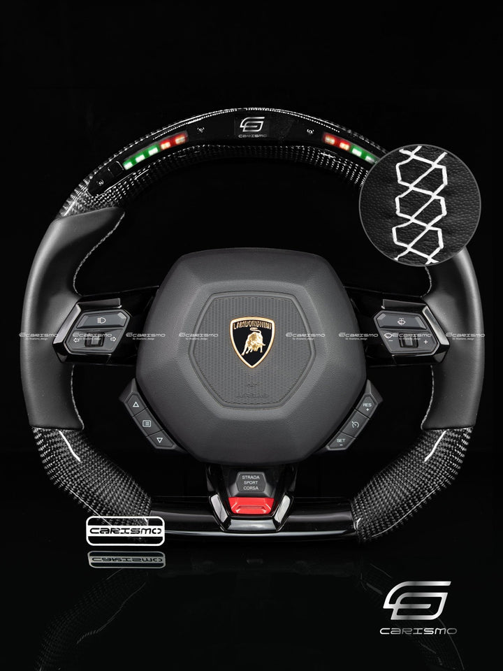 Carismo Steering Wheel For Lamborghini Huracan - Classic RPM LED - Gloss Carbon - Smooth Leather - Carismo