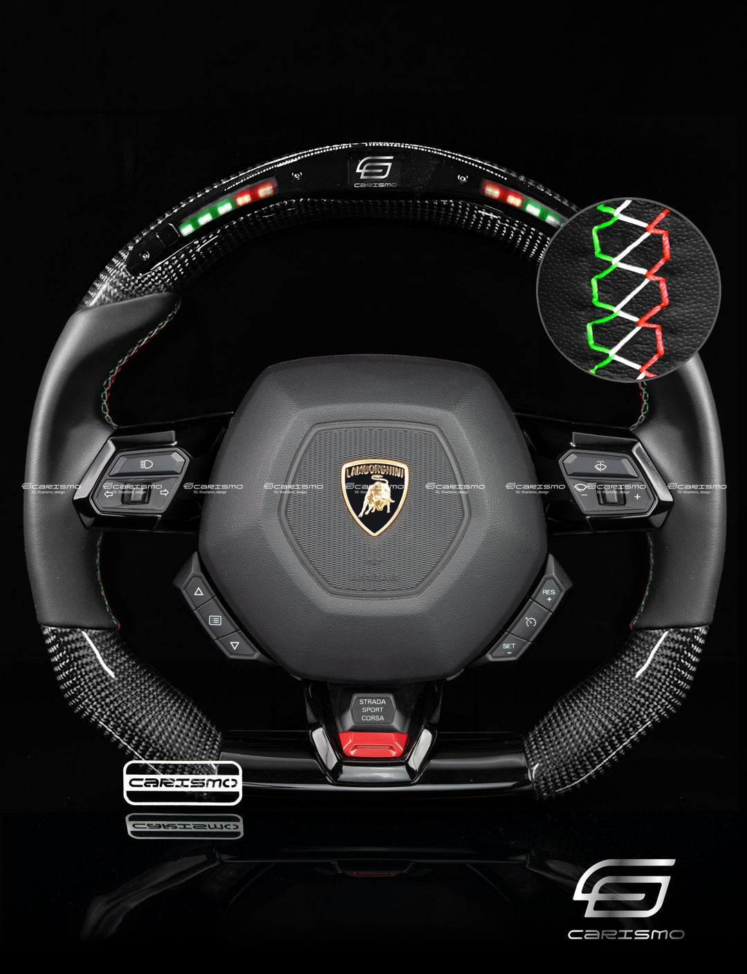 Carismo Steering Wheel For Lamborghini Huracan - Classic RPM LED - Gloss Carbon - Smooth Leather - Carismo