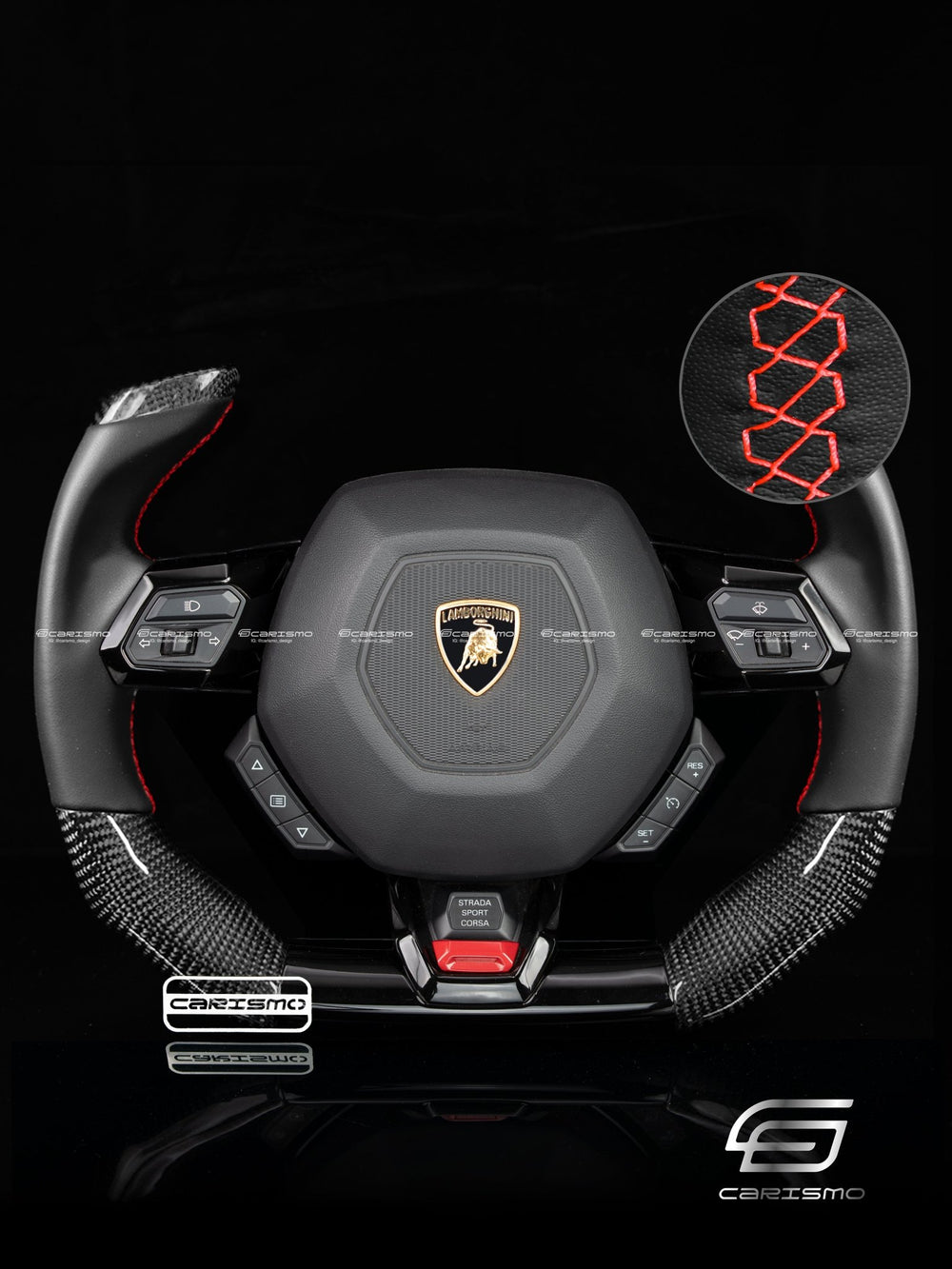 Carismo Steering Wheel For Lamborghini Huracan - F1 Competition - Gloss Carbon - Smooth Leather - Red