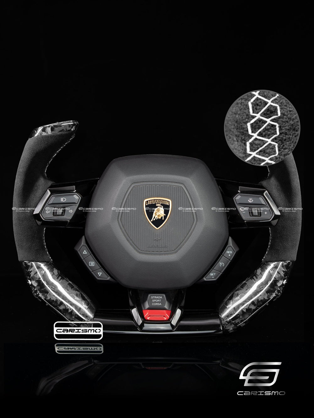 Carismo Steering Wheel For Lamborghini Huracan - F1 Competition - Gloss Forged Carbon - Alcantara - White