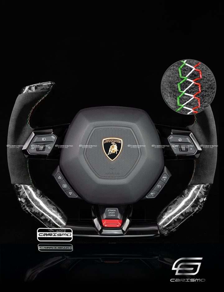 Carismo Steering Wheel For Lamborghini Huracan - F1 Competition - Gloss Forged Carbon - Alcantara - Carismo