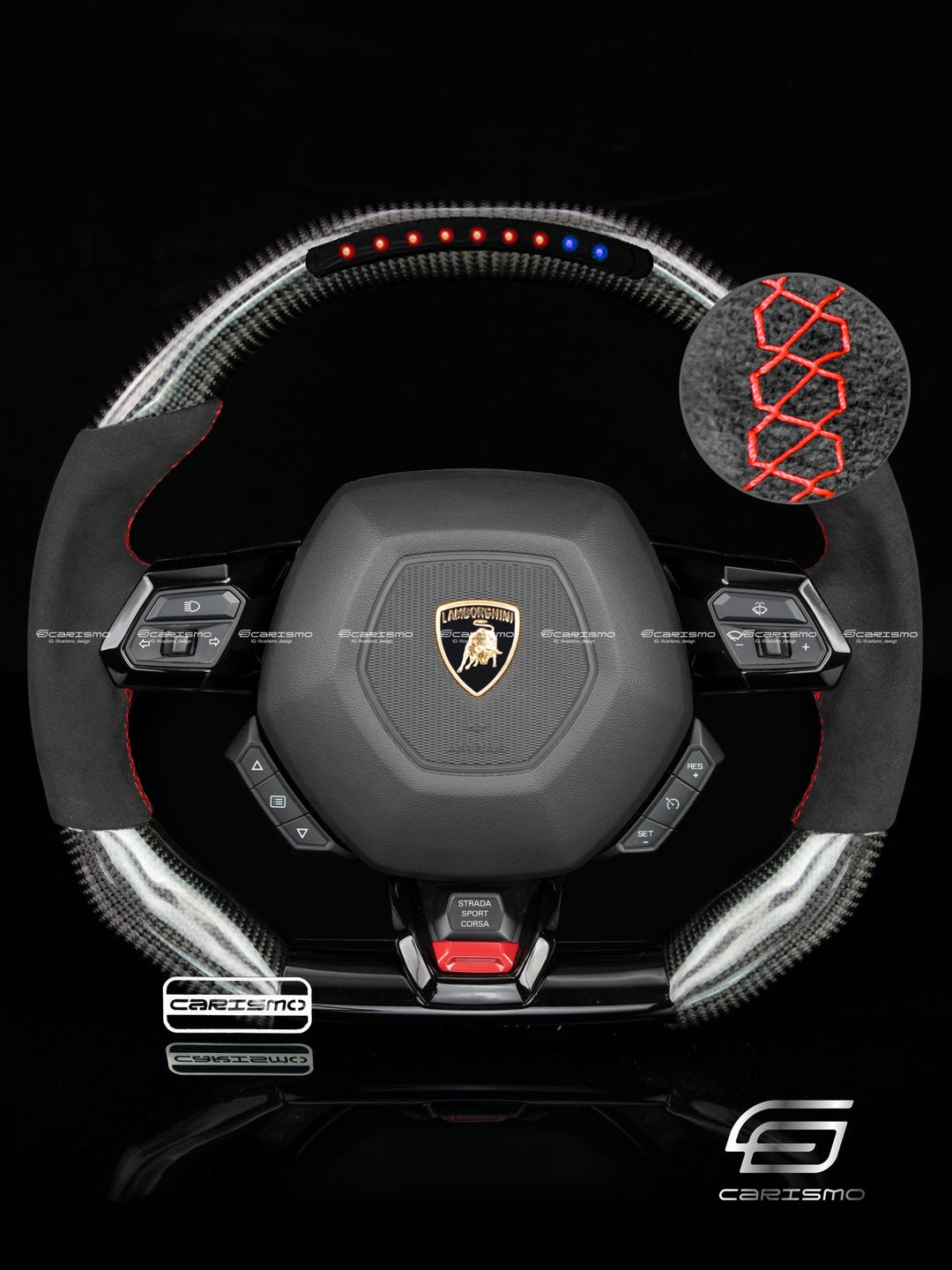 Carismo Steering Wheel For Lamborghini Huracan - Sequential RPM LED - Gloss Carbon - Alcantara - Carismo