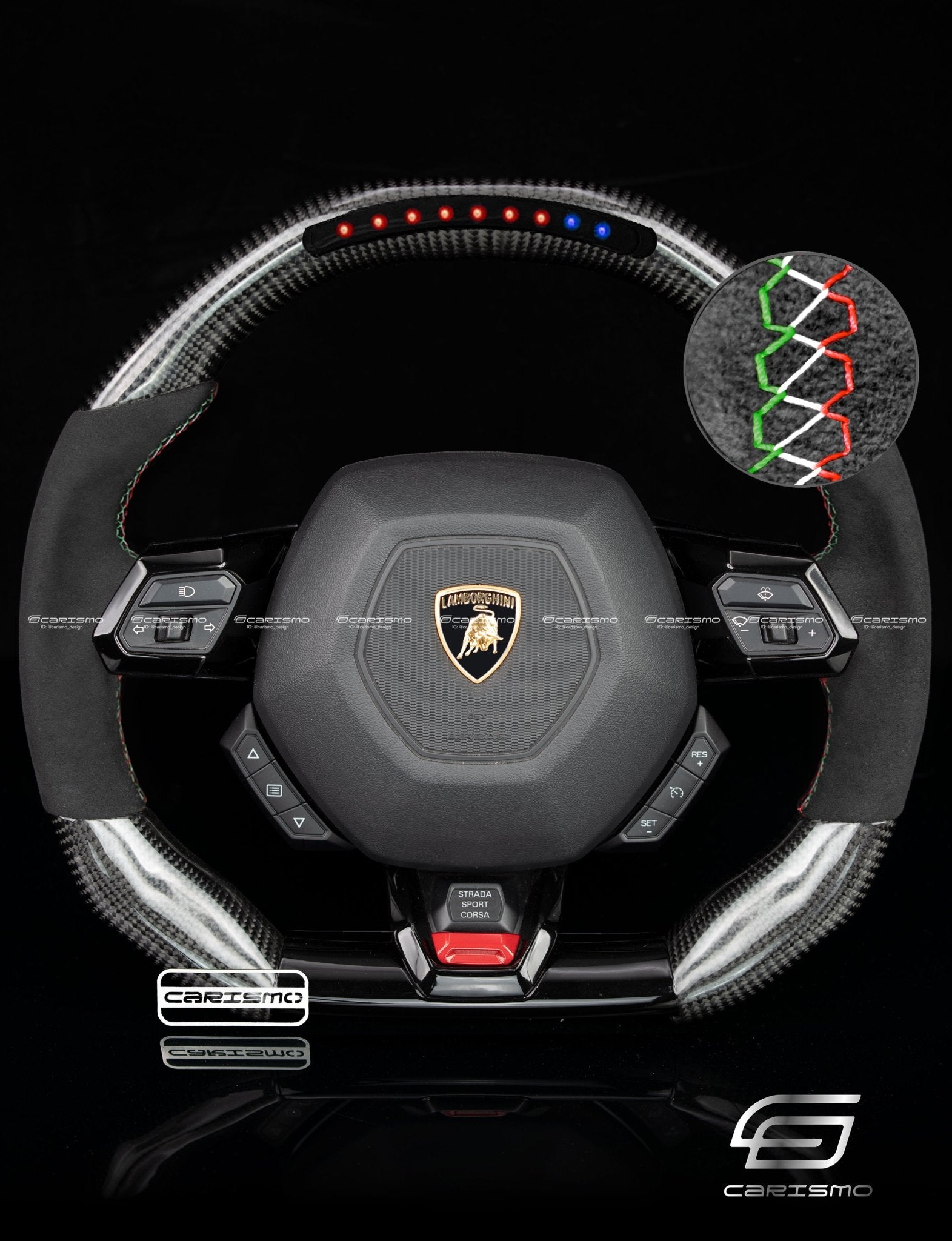 Carismo Steering Wheel For Lamborghini Huracan - Sequential RPM LED - Gloss Carbon - Alcantara - Carismo