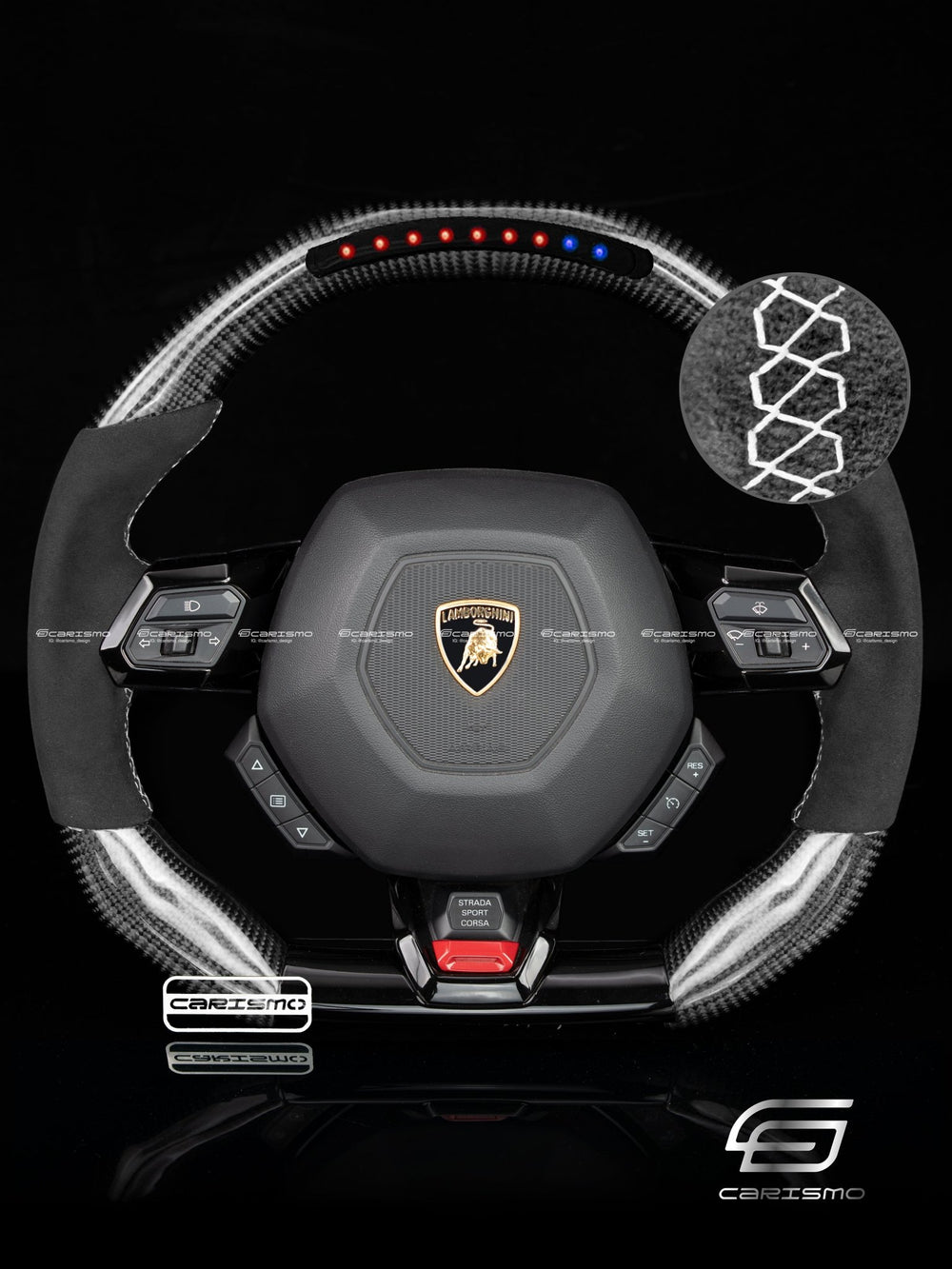 Carismo Steering Wheel For Lamborghini Huracan - Sequential RPM LED - Gloss Carbon - Alcantara - White
