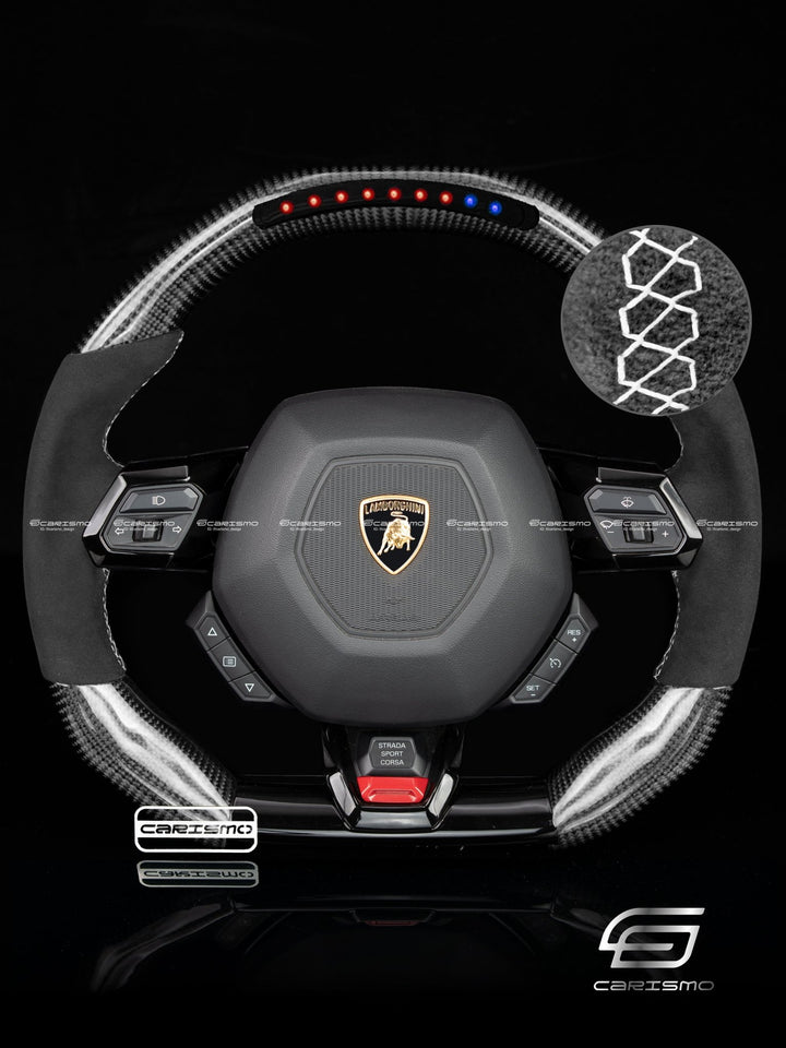 Carismo Steering Wheel For Lamborghini Huracan - Sequential RPM LED - Gloss Carbon - Alcantara - Carismo