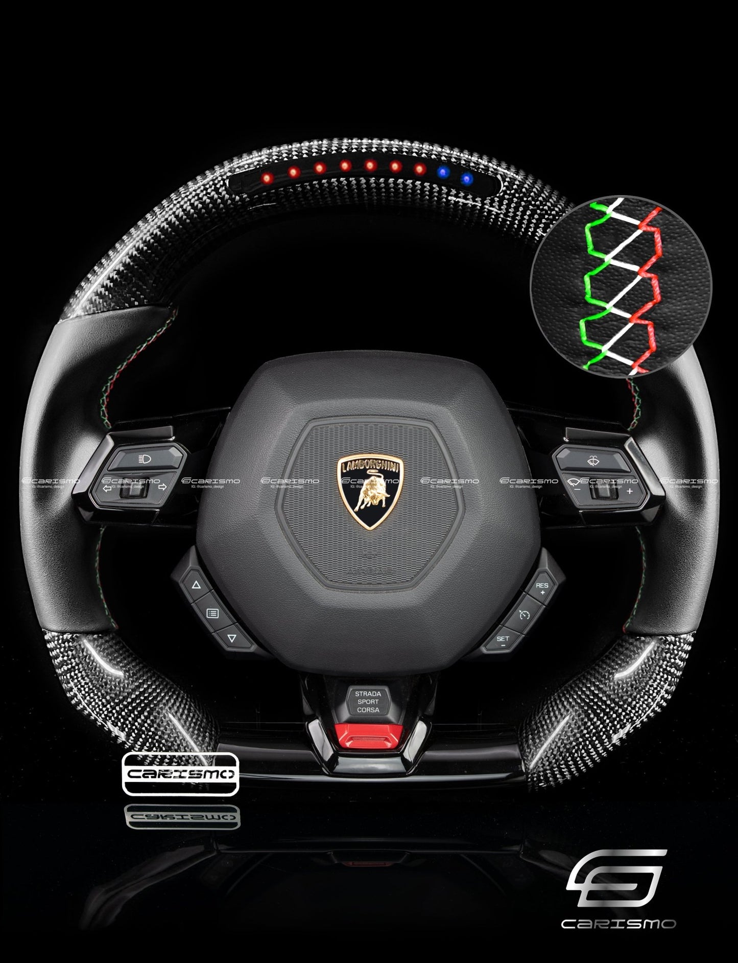 Carismo Steering Wheel For Lamborghini Huracan - Sequential RPM LED - Gloss Carbon - Smooth Leather - Carismo
