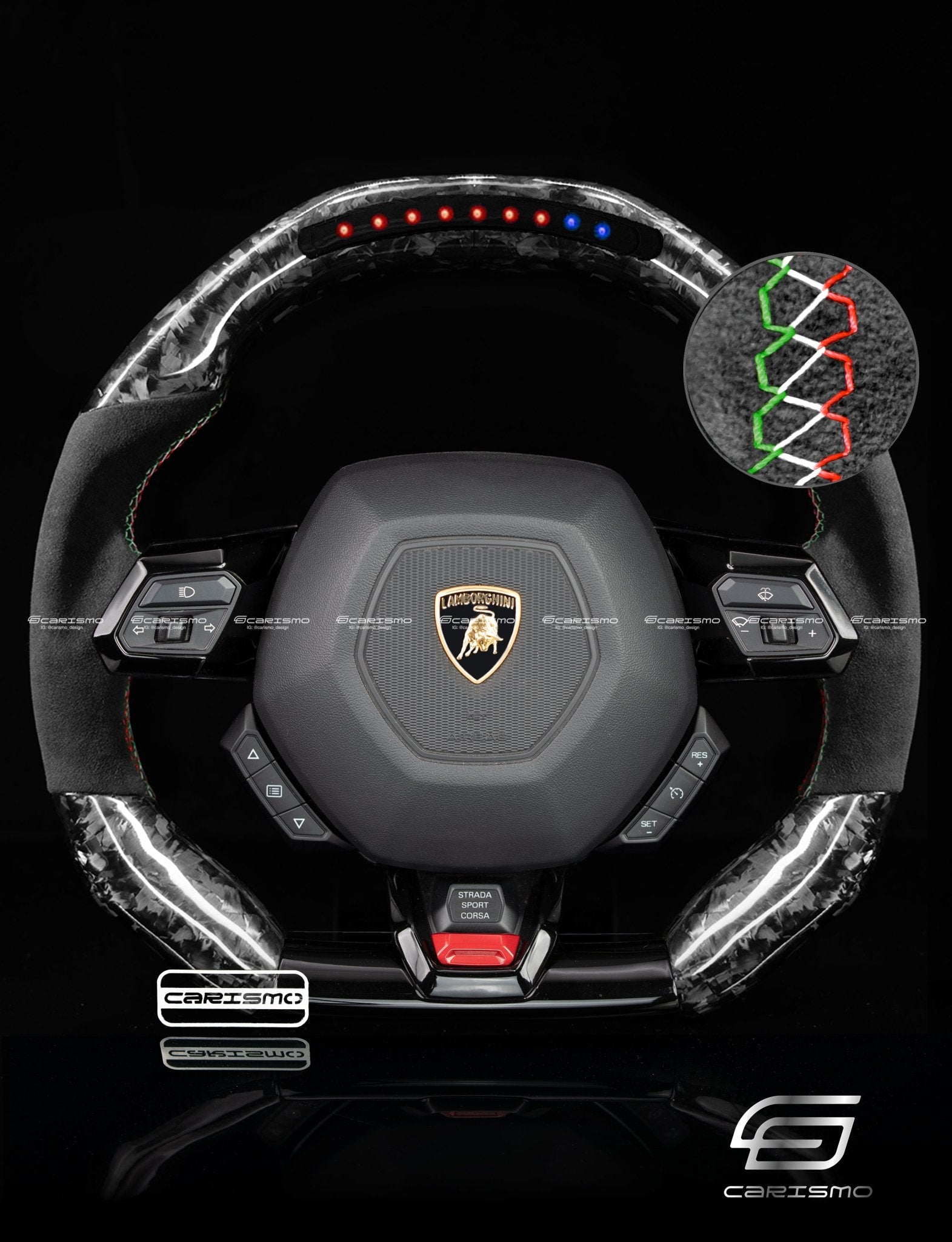 Carismo Steering Wheel For Lamborghini Huracan - Sequential RPM LED - Gloss Forged Carbon - Alcantara - Carismo