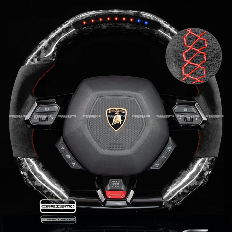 Carismo Steering Wheel For Lamborghini Huracan - Sequential RPM LED - Gloss Forged Carbon - Alcantara-Collection