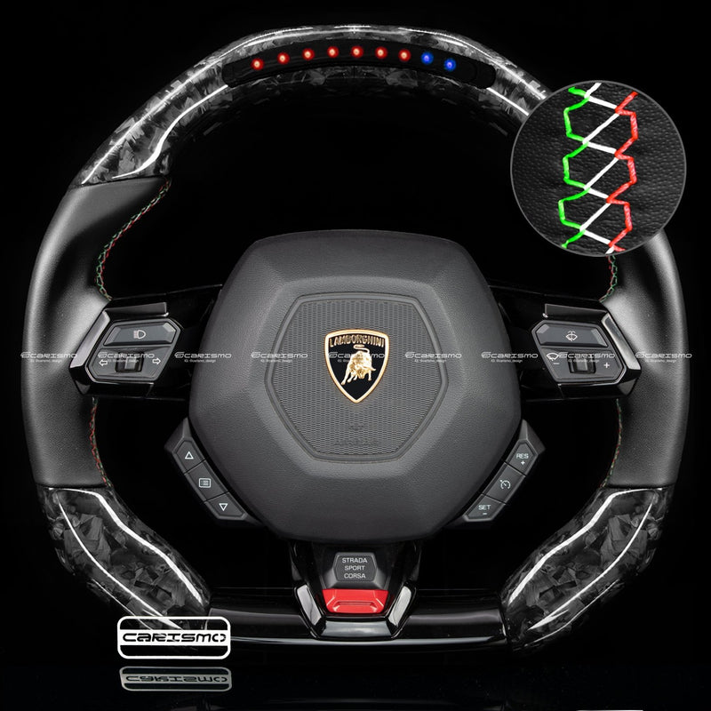 Carismo Steering Wheel For Lamborghini Huracan - Sequential RPM LED - Gloss Forged Carbon - Smooth Leather-Collection