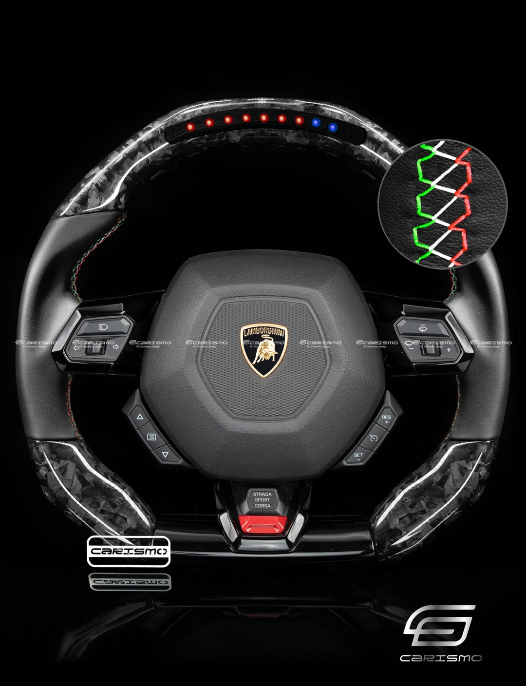 Carismo Steering Wheel For Lamborghini Huracan - Sequential RPM LED - Gloss Forged Carbon - Smooth Leather - Carismo