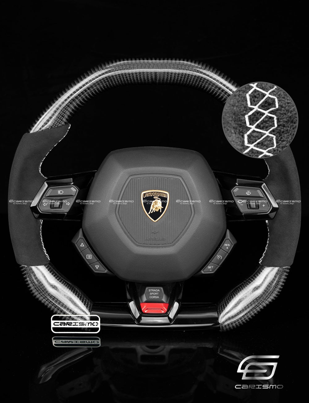 Carismo Steering Wheel For Lamborghini Huracan - Signature - Gloss Carbon - Alcantara - White (No Stripe)