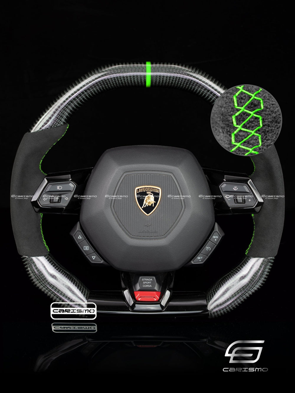 Carismo Steering Wheel For Lamborghini Huracan - Signature - Gloss Carbon - Alcantara - Green
