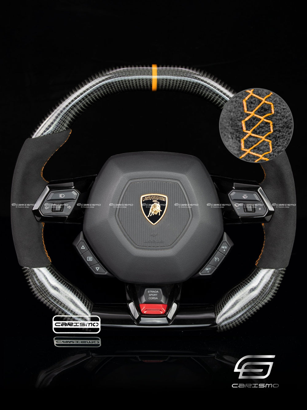 Carismo Steering Wheel For Lamborghini Huracan - Signature - Gloss Carbon - Alcantara - Orange