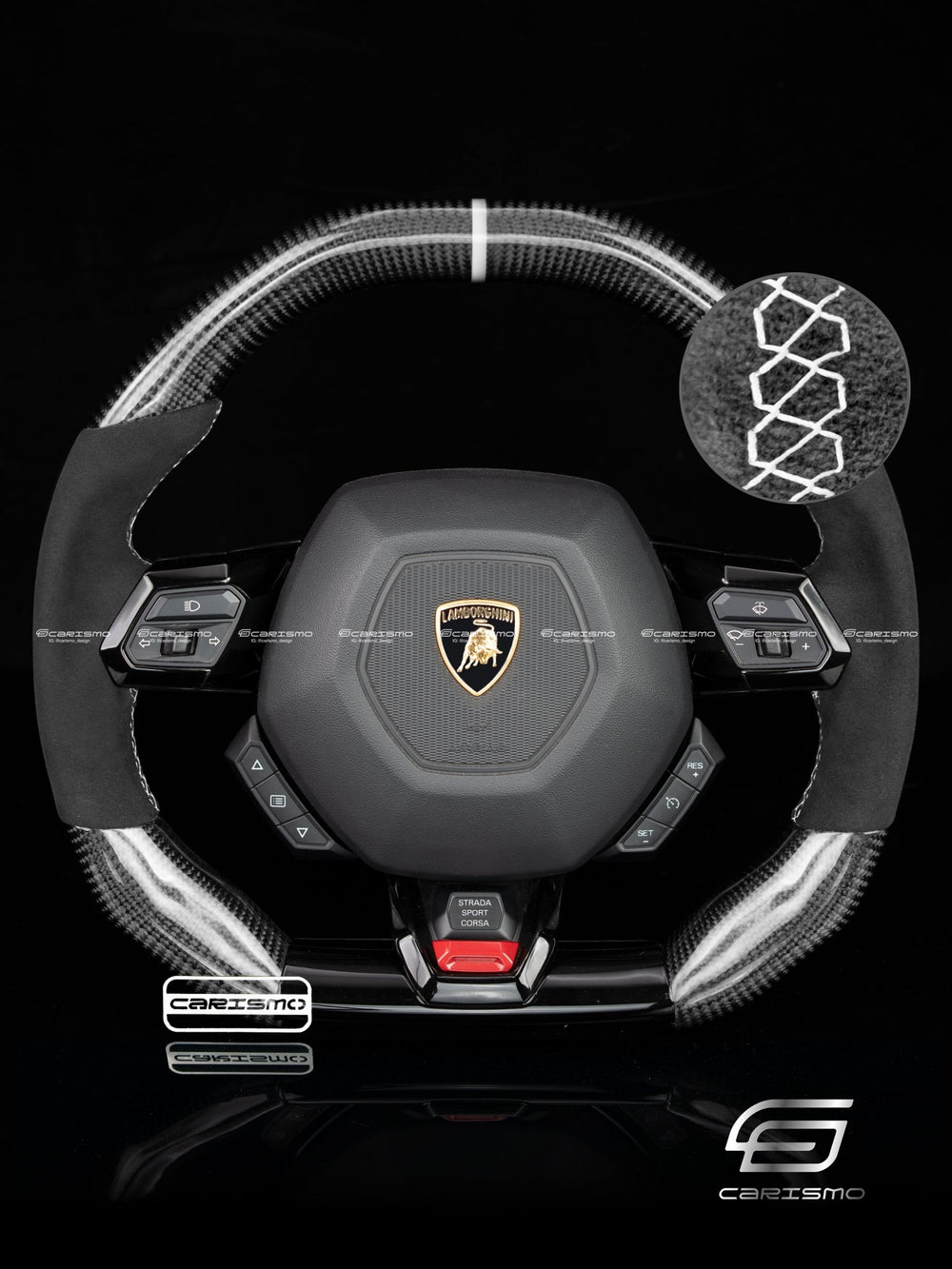 Carismo Steering Wheel For Lamborghini Huracan - Signature - Gloss Carbon - Alcantara - White