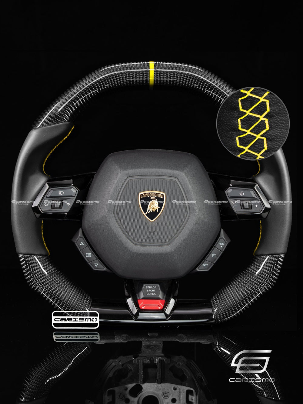 Carismo Steering Wheel For Lamborghini Huracan - Signature - Gloss Carbon - Smooth Leather - Yellow