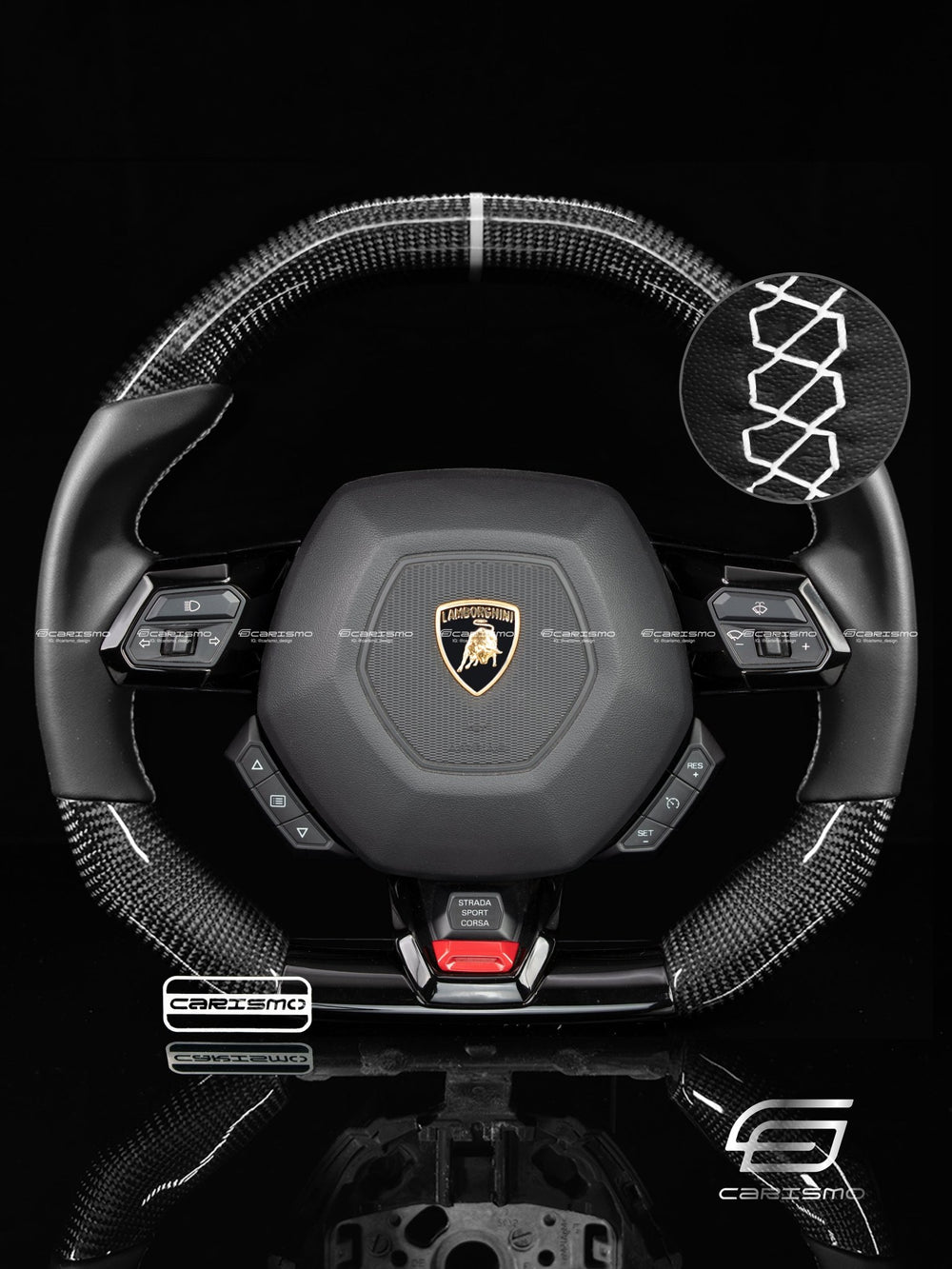 Carismo Steering Wheel For Lamborghini Huracan - Signature - Gloss Carbon - Smooth Leather - White