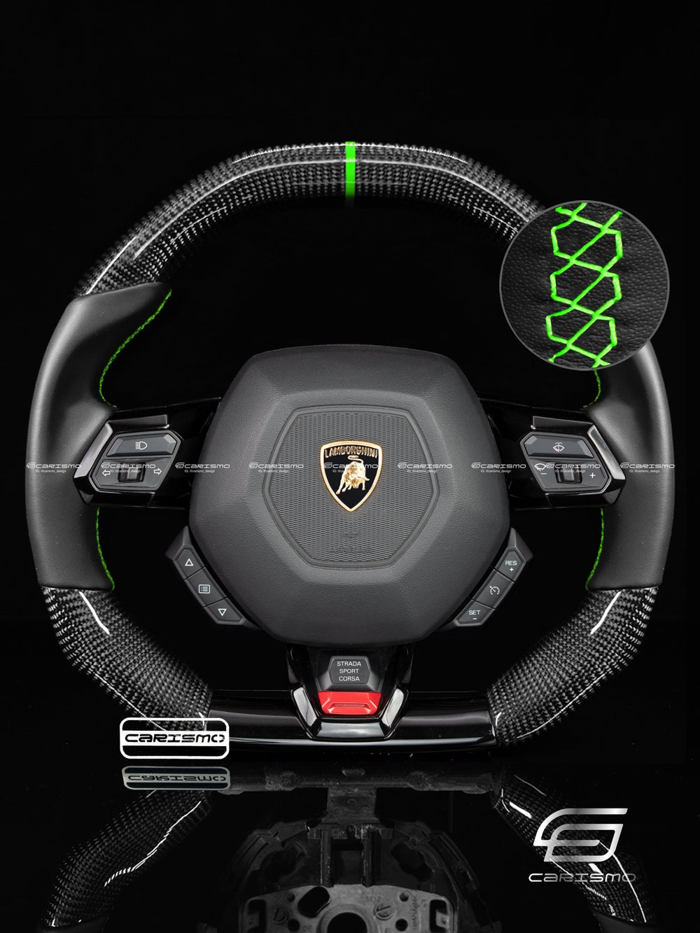 Carismo Steering Wheel For Lamborghini Huracan - Signature - Gloss Carbon - Smooth Leather - Green